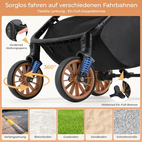 MAMIZO Faltbarer Hundebuggy One-Touch, Faltbar Katzenwagen, Bis 25 kg, Aluminium-Carbonstahl-Gestell, Höhenverstellbarer Griff, Getränkehalter, 4 PCS 360° Gummiräder, für kleine Hunde Katz, Schwarz