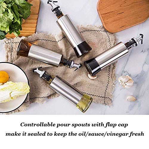 Image of Olive Oil and Vinegar Dispenser Bottle Set 2Pack 510ml Kitchen Oil Dispenser Glass Cooking Oil Dispenser with Steel Cover Seasoning Bottle. (Pack of 2, 510 ml)
