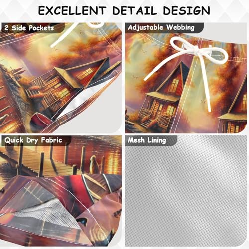 Fall House Lake Boys Swim Trunks Quick Dry Toddler Swimsuit Boy Swimwear Board Shorts Bathing Suits M Multi3