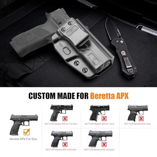 GUN & FLOWER Polymer IWB Holster Compatible with Beretta APX Full Size, Inside Waistband Concealed Carry Holster Custom Fit Beretta APX Full Size 9mm, 40, Adj. Cant & Retention, Right Hand
