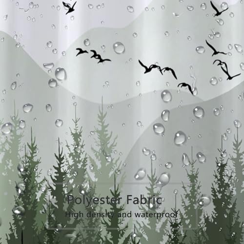 Image of LLSCL Fabric Shower Curtain Liner with Magnets, Green Forest Waterproof Hotel Quality, 72 x 72 Machine Washable