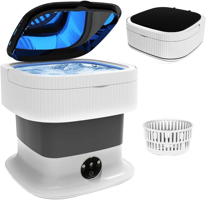 Portable Washing Machine, 16L Foldable Mini Washing Machine & Spin Dryer, Collapible Compact Washer, Small Folding Laundry Washer, RV, Grey Socks, Baby Clothes, Underwear, Dorm, Camping, Apartment