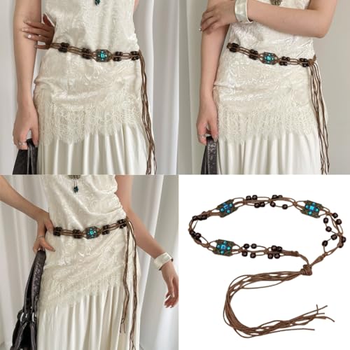 Ethnic Waist Rope Belt Waxed Rope Belt Women Tassels Waist Rope Decorative Waist Chain For Travel Music Festival2