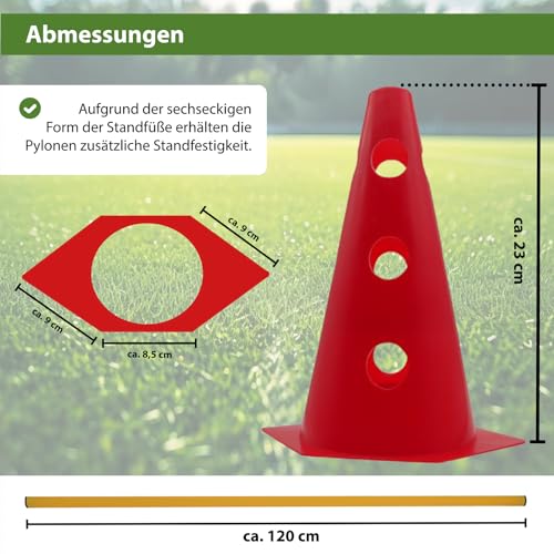 TRUTZHOLM Steckhürdenset 15- teilig 23 cm höhenverstellbar Agility Set Hunde Trainingszubehör Hobby Horsing Farbe wählbar rot blau orange (Rot)
