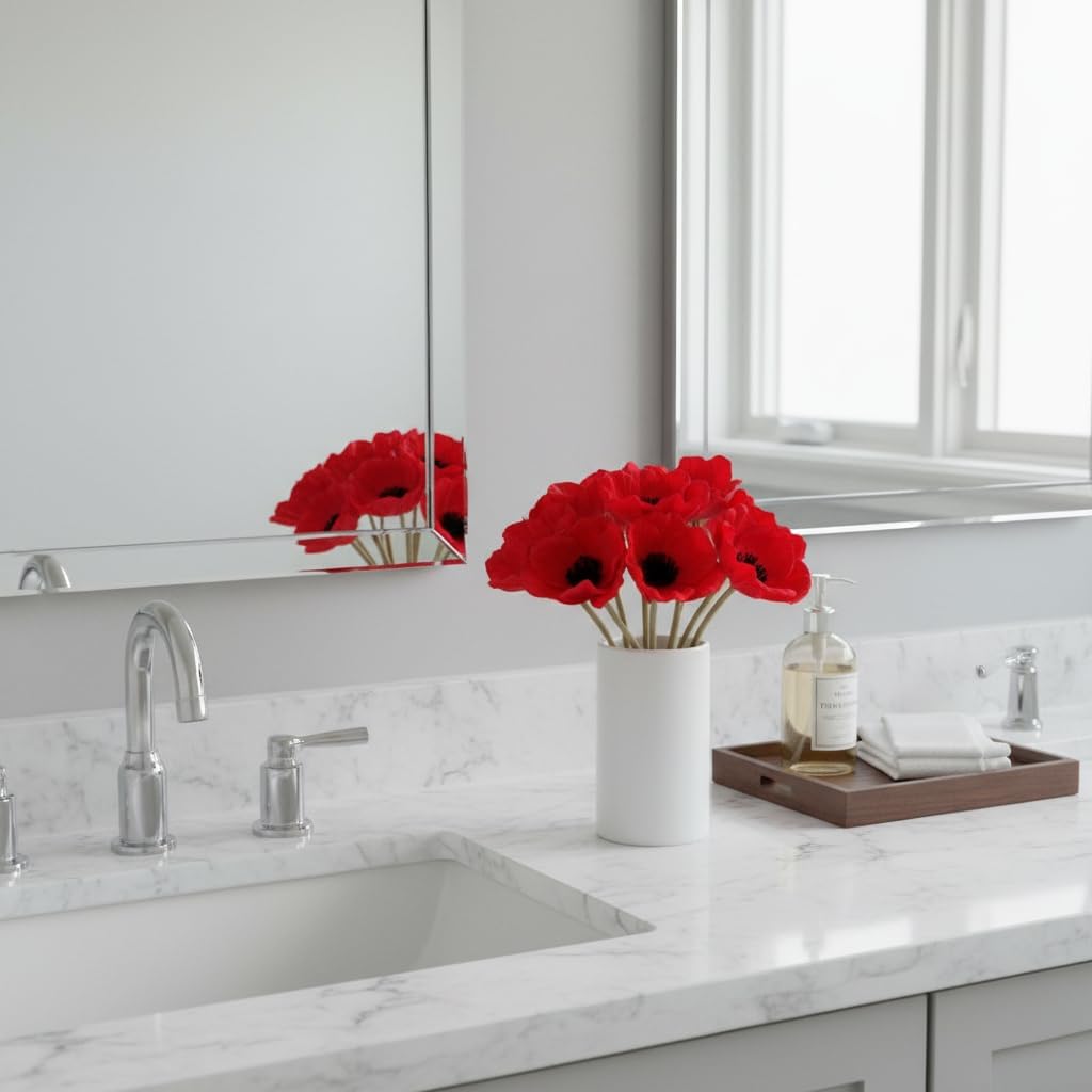 Floral Kingdom Artificial Poppy Flowers 8 Pcs 10 Inch Red - Real Touch Latex Poppies for Home Décor, Wedding Bouquets, Party Decorations, Bathroom Decor - Image 6