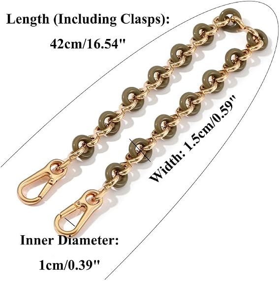 Green Donut Charm & Gold Chain Strap Extender for Handbag, Replacement Handle Link, Bag Connector with Clasps, Retro Chic