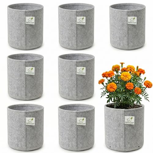 Image of 400 GSM Geo Fabric Round Grow Bags 18x18 Inch, Grey Planting Bags for Terrace and Kitchen Gardening Pack of 8