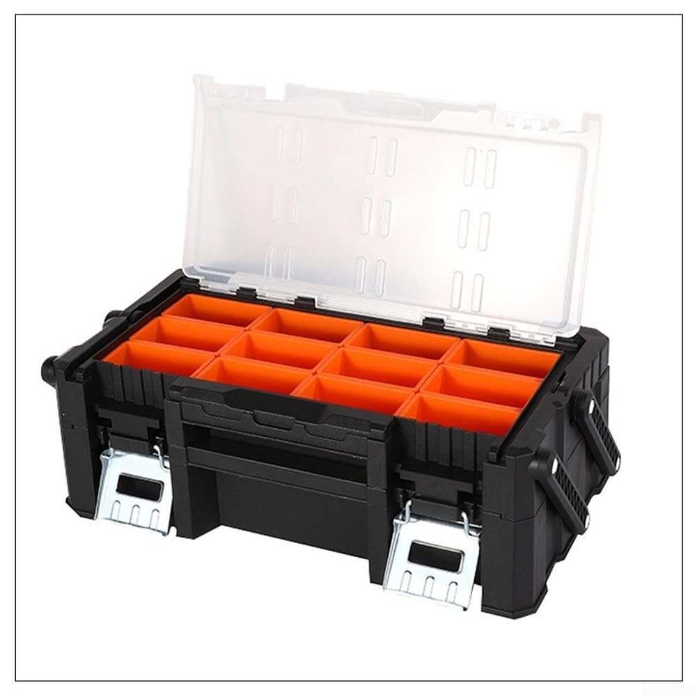 Organizer per attrezzi resistente con robusta impugnatura in alluminio e chiusura magnetica sicura, spaziosa custodia in plastica PP con divisori, 46 x 24 x 14,5 cm