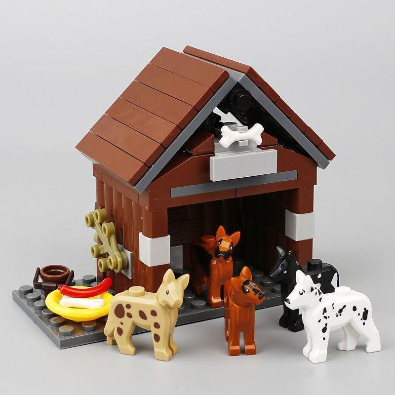 DzirePada Dog kennel Building Blocks Set, Dog House Model Toy Contains Five Dogs, DIY Farm Accessories, MOC Animal Farm Building Bricks Kit, Ideas Gifts for Kids Adults(D)
