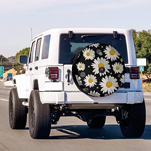 Image of Delerain Spare Tire Cover with Backup Camera Hole White Daisies Wheel Covers Waterproof Dust-Proof UV Sun Universal Fit for Jeep Trailer RV SUV Truck (17 Inch for Diameter 31 inch-33 inch)