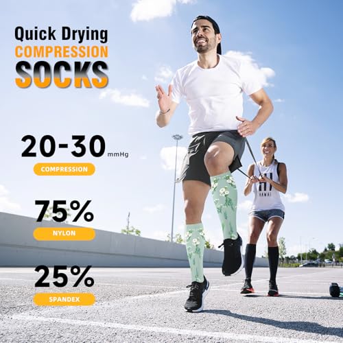 Image of Bropite Compression Socks for Women & Men Circulation-Compression Socks 20-30 mmhg-Best for Running,Medical,Nurse,Travel, 03A-Pink Peony, L-XL