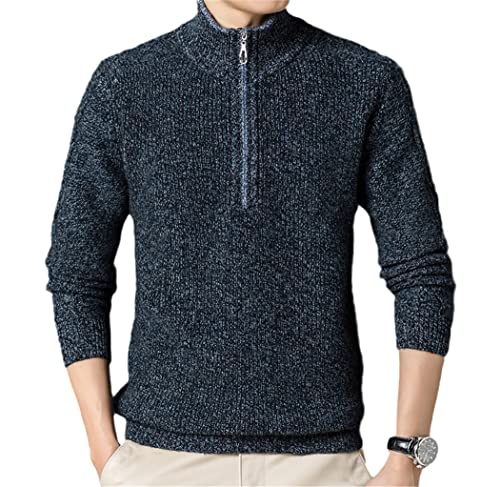Pull col roule zippe homme en pure laine tricotee gris fonce taille M