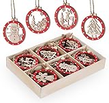 Mit 6 verschiedene Motive: Weihnachtsbaum, Rentier, Schneemann, Lebkuchenmann, Santa und Angel; 5 Stück je Motiv