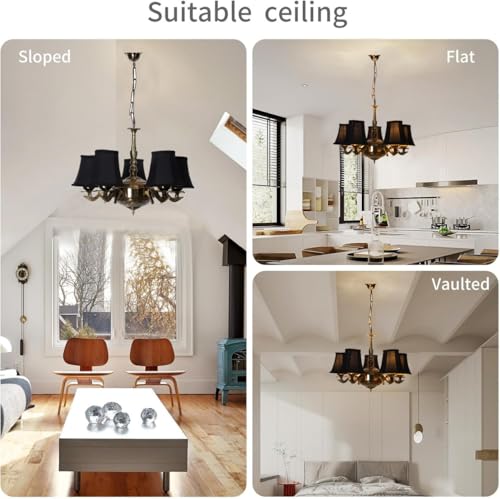 Image of Devansh 05 Lights Black Round Cotton Shade with Antique Golden Chandelier -J