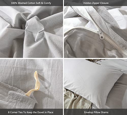Image of MooMee Duvet Cover Set 100% Washed Cotton Linen Like Twin | Relaxed Linen-like Texture. Soft, Breathable & Long-lasting Comfort. Lightweight. Hidden Zipper with 8 Interior Corner Ties