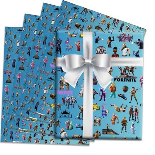 5PCS Wrapping Papers Sheets, 70x50cm Gaming Birthday Present Paper Gaming Wrapping Paper for Kid Christmas Halloween