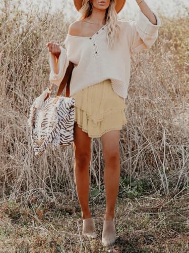 Image of Aoudery Flowy Shorts for Women Casual Boho Ruffle Tiered Skorts High Waist Mini Skirts Golf Tennis Crochet Shorts