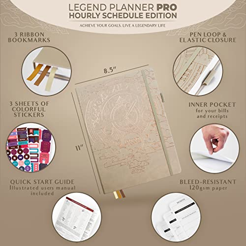 Image of Legend Planner PRO Hourly Schedule Edition - Deluxe Weekly & Daily Organizer with Time Slots. Time Management Appointment Book Journal for Work & Personal Life, Undated, A4 Size Hardcover - Seashell Gold Foil