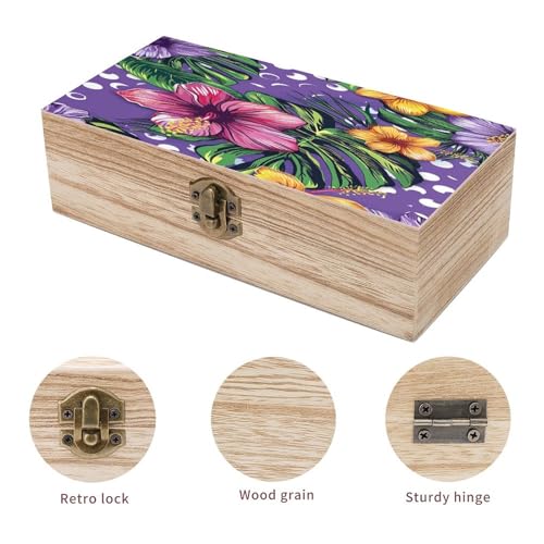 Boîte de rangement en bois tropical avec couvercle et fermoir sécurisé