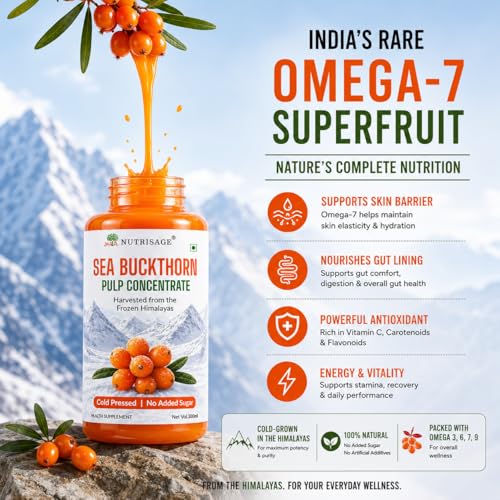 Image of Sea Buckthorn Pulp Concentrate | Cold Pressed Himalayan Superfruit | Rich in Omega 3,6,7,9 & Vitamin C | No Added Sugar | Antioxidant Rich Daily Wellness Drink | 300ml