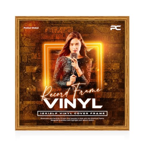 Image of Procut Global 12x12" Oak Vinyl Record Frame for LP Album Covers - Display Classic Photo & Picture Frames - Engineered Wood with Shatterproof Perspex Front - CD Display for Music Lovers