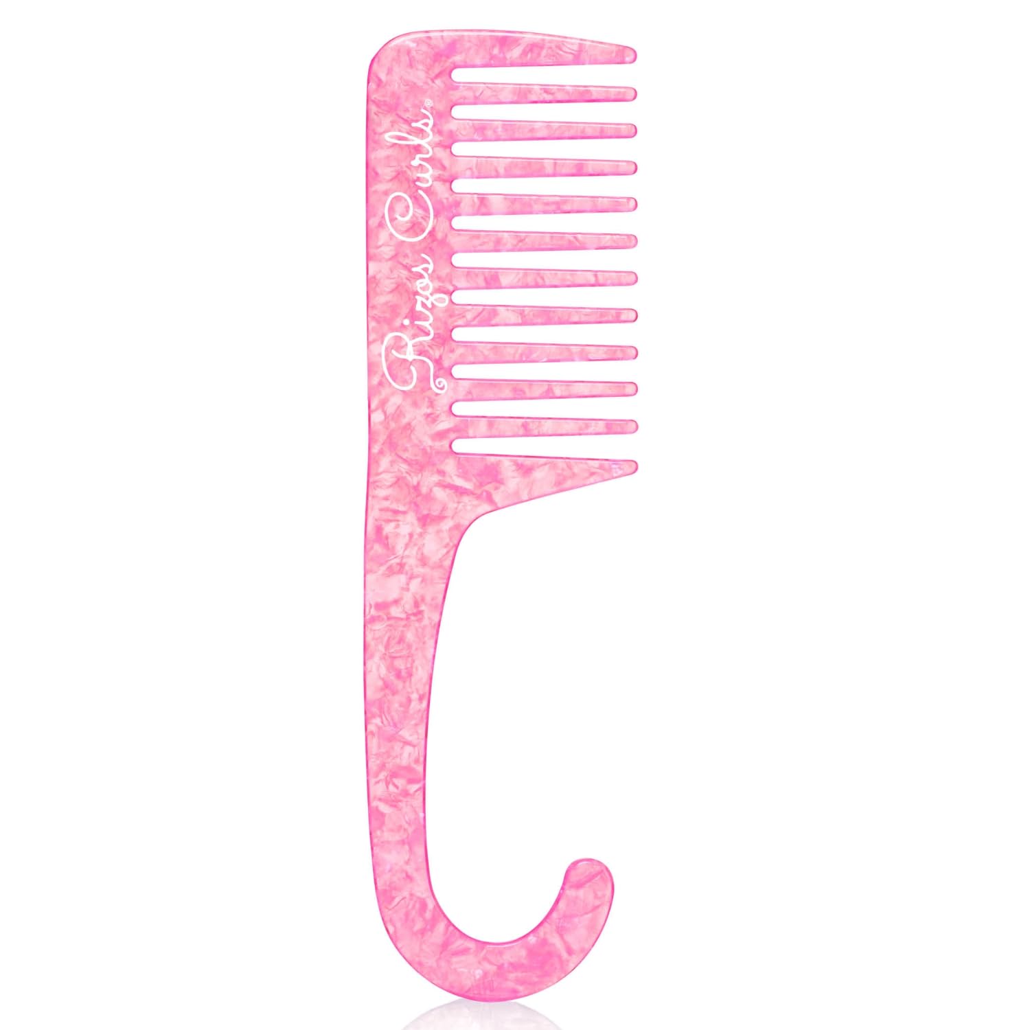 Rizos Curls Hanging Shower Comb, Detangle & Distribute Conditioner In Shower, Gentle On All Curl Types, Easy to Hang & Use, Pink