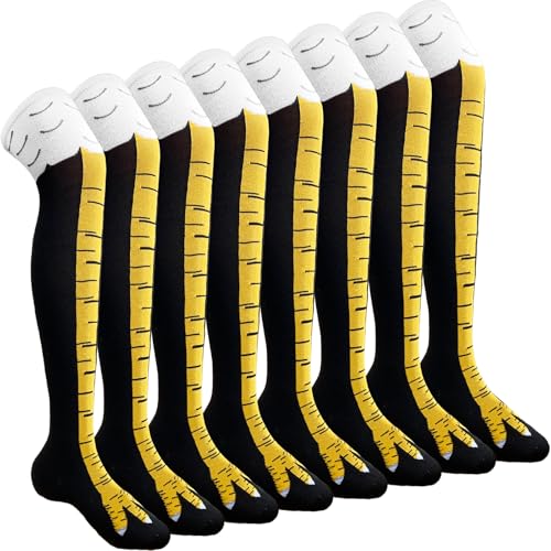 Xeehwb 4 Pair Funny Chicken Legs Socks Novelty Knee-High Turkey Socks 3D Animal Paw Sock Funny Gifts for Birthday Party Thanksgiving & Christmas
