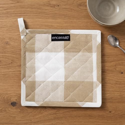 Image of Encasa XO Oven Microwave Pot Holders Trivets 21 cm (4 pc) for Kitchen Cooking & Baking - Heat Resistant, Thick & Safe, Protection of Hands from Hot Utensils, Grill, BBQ - Beige Combo
