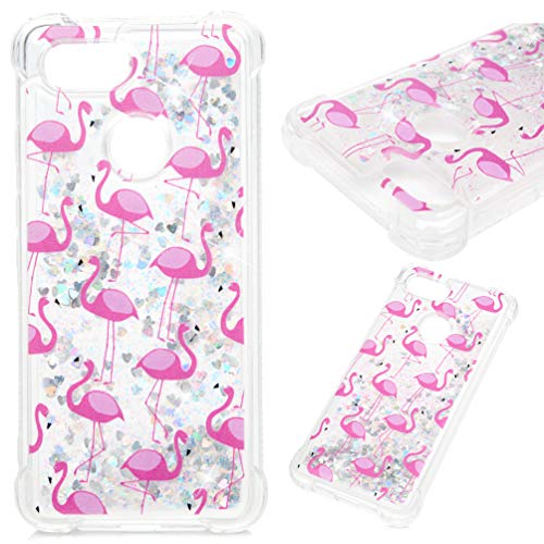 Alious Ciel Phone Case for Google Pixel 3, TPU Bumper Flowing Liquid Glitter Dynamic Stars Shiny 3D Moving Quicksand Shell Protective Bling Cover Small Flamingo