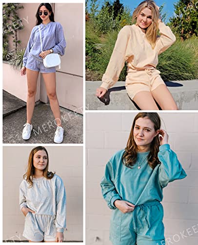 Merokeety Women's Oversized Batwing Sleeve Lounge Sets Casual Top And Shorts 2 Piece Outfits Sweatsuit Lavender #TOP4