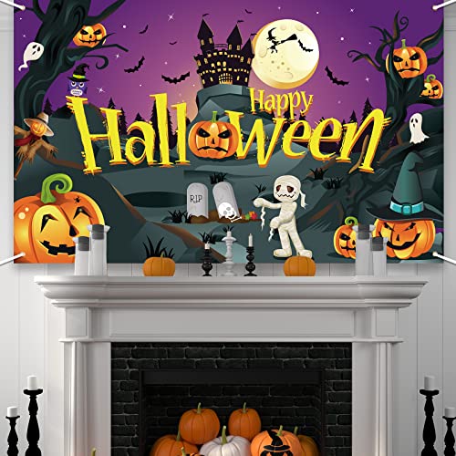 Happy Halloween Day Banner Large Size 71” X 43.3” For Halloween Day Party Decorations Supplies #TOP6