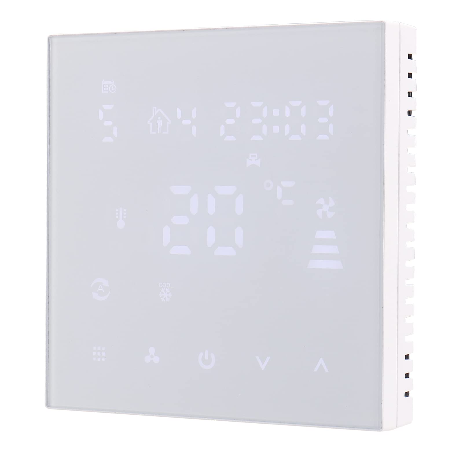 Wengart Termostato Digital WG607AC para Fan Coil de 4 Tubos, Control de Climatización (Frío/Calor), Pantalla LCD Retroiluminada, 3 Velocidades de Ventilador, Programable Semanal, Color Blanco