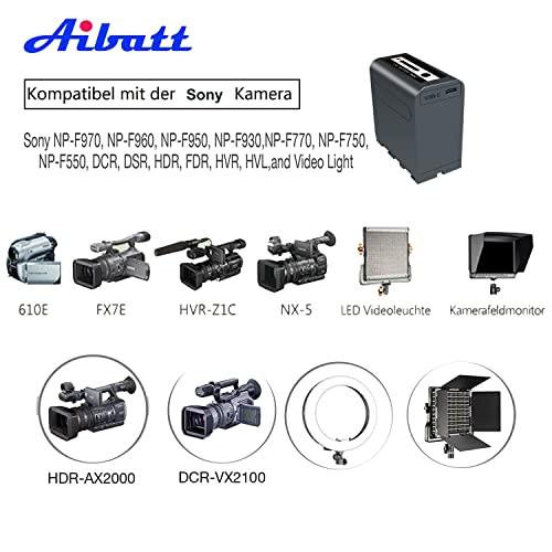 Aibatt NP-F970 10.5Ah akku,Ersatzakku für Sony NP-F970 F960 F750 F550,mit Typ-C-Aufladung,PD 30W,Kompatibel mit Sony DCR-VX2100, DSR-PD150, DSR-PD170, FDR-AX1, HDR-FX1, HDR-FX7 und LED-Licht, Monitor - Image 4
