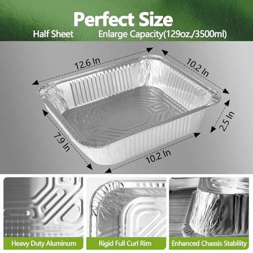 Image of Thickened 10 Pack Heavy Duty Aluminum Pans, 9x13 Aluminum Foil Pans Disposable, Half Size Steam Table Foil Baking Tray for Cooking, Baking, Roasting & Chafing, Carton Packaging