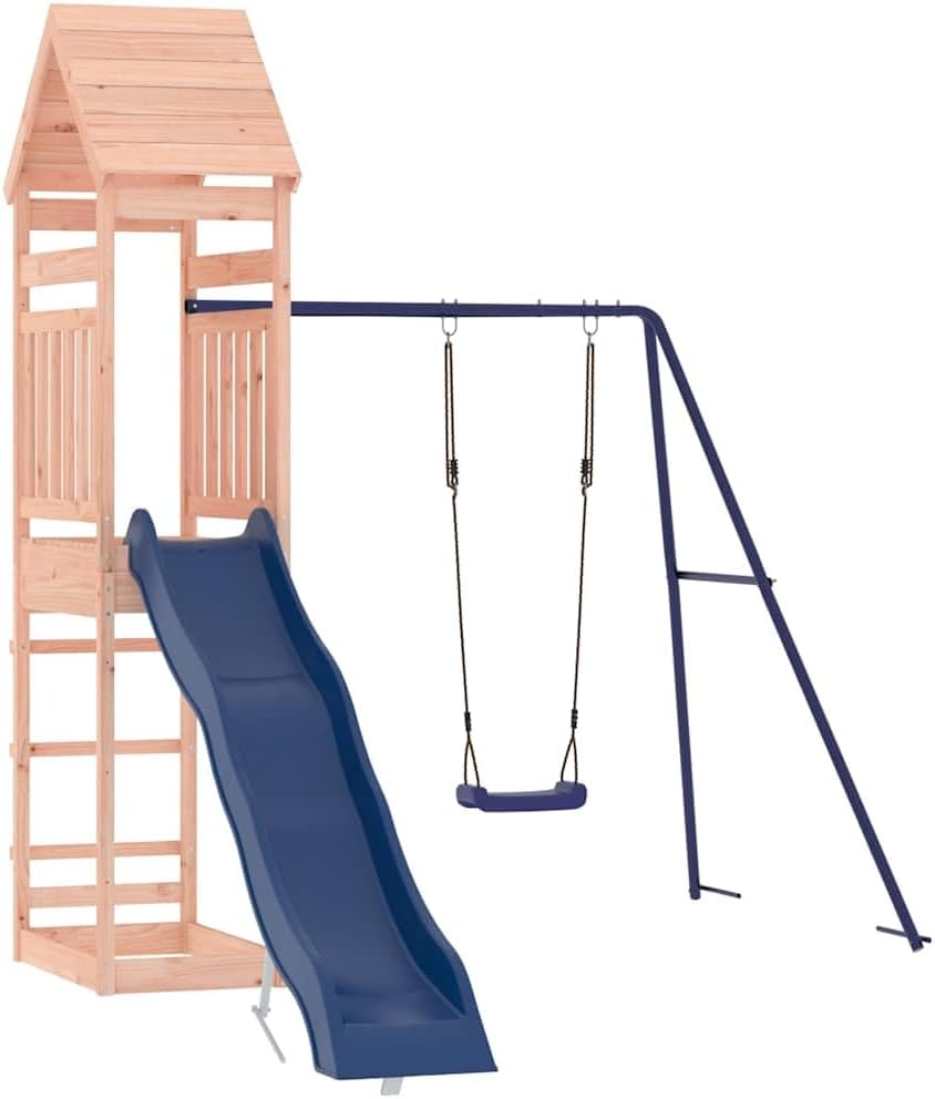 Solid Douglas Fir Wood Outdoor Playset with Large Seats, Wavy Slide and Swing for Backyard Fun, Durable Construction for Active Play, Includes 2 Seats and 1 Slide, Sturdy