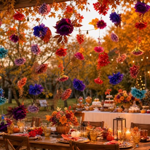 Image of Suncalla 2 Pcs 6.6 ft Artificial Flower Garland Floral Backdrop Arch Fairy Flower Hanging Ceiling Colorful Garland for Wedding Bridal Shower Baby Shower Tea Birthday Backdrop Wall Decor(Dark Color)