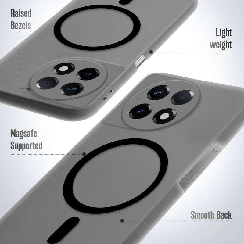 Image of Magnetic Transparent Mobile Cover for oneplus 11R Wireless Charging Compatible Shockproof Case with Slim Matte Back, Anti Yellow Hard Pc Protective Back Cover [ Black]
