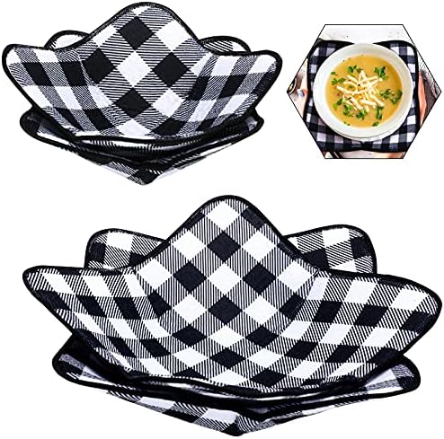 4 Pieces 2 Sizes Bowl holders Sponge and Microfiber Small Bowls Large Bowls Holder for Microwave Heat Plate Bowl Food Warmer for Home Kitchen and Hot Bowl Holder (Black and White)