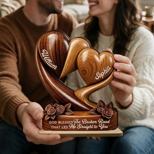 Personalized Interlocking Heart Wooden Plaque, Custom Gift for Couples - Image 3