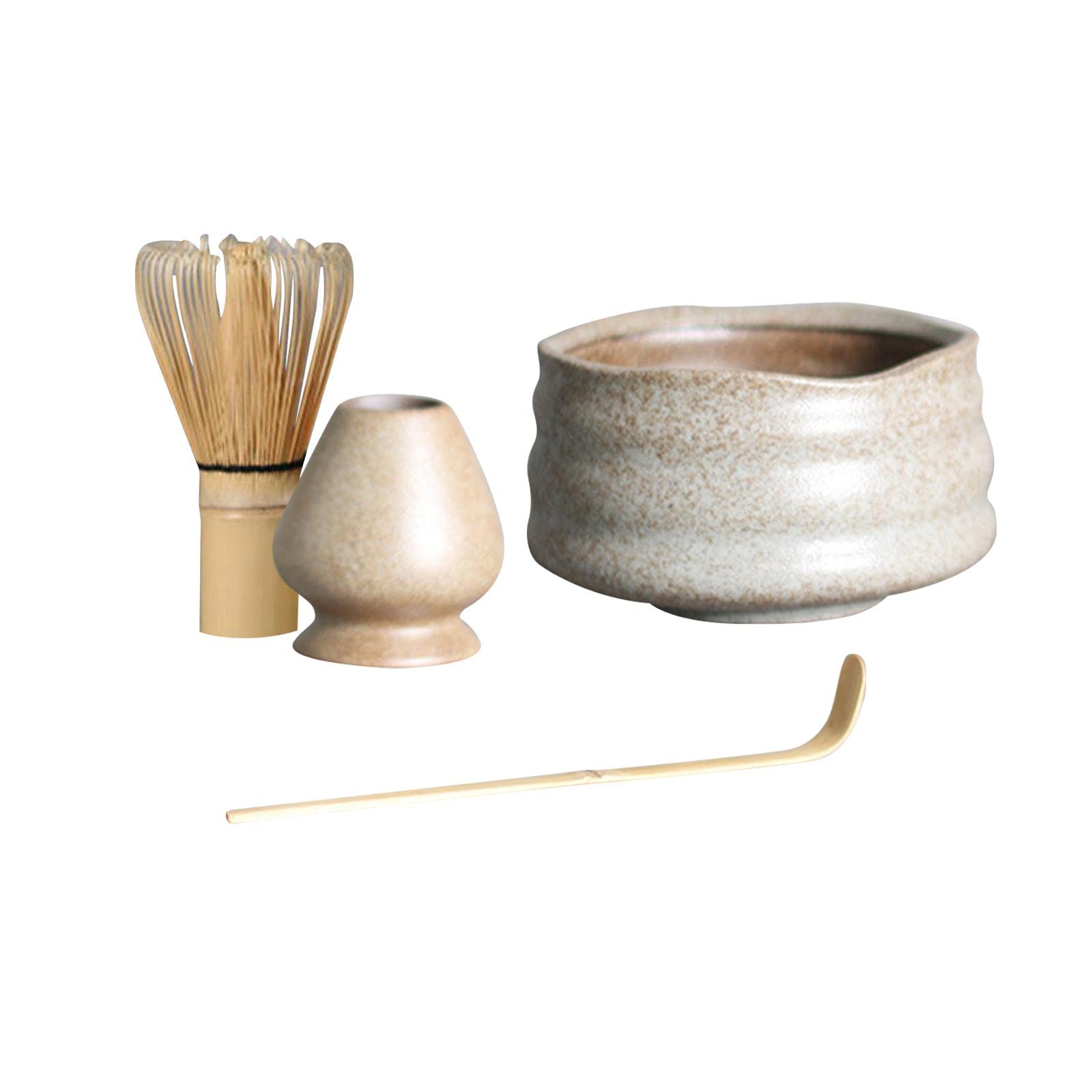 AAGAZA Handmade Matcha Whisk Set Ceramic Whisk Holder Matcha Ceremony Kit Matcha Spoon Matcha Bowl for Restaurant Dining Room Kithen Home Teahouse, Apricot/1301