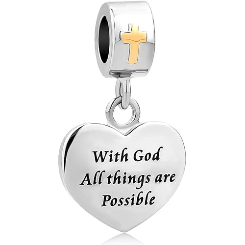 LovelyCharms Cross Charm With God All things are Possible Religious Dangle Bead Fits European Bracelets