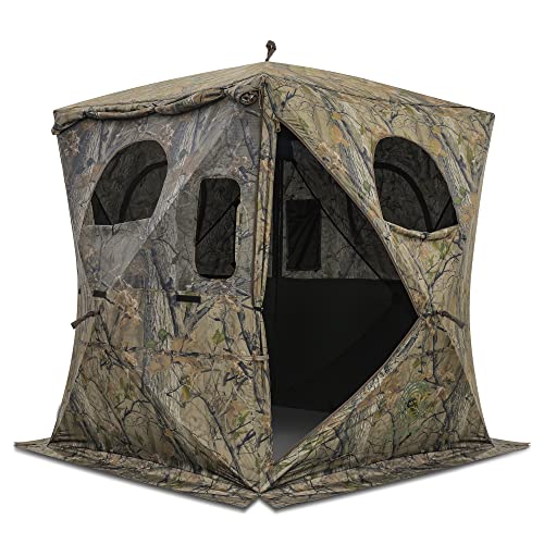 Gonex Hunting Blind, 270 Degree See Through Ground Blind 2-3 Person Real Tree Mesh Window Polyster Weatherproof Cloth Portable Pop Up Deer Blind with Carry Bag for Turkey, GoHunt
