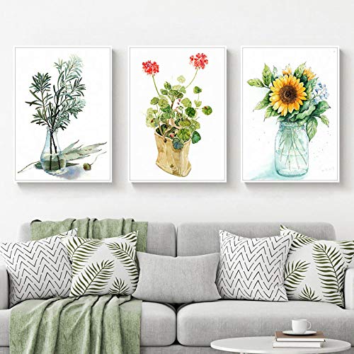 Peintures Botaniques Tournesol de qualité : Impression sur toile grand format salon minimaliste