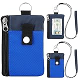 ZHOMA Minimalist Small Wallet for Men Women with 2 Zip Pockets, Multi Functional ID Case with Keychain and Card Holder, Coin Purse Badge Lanyard Pouch for Boys Girls Travel -Blue+DarkBlue