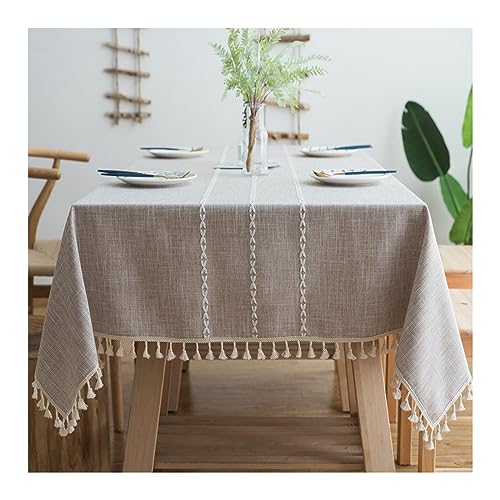 Nappe café clair brodée décoration de table protection rectangulaire 140x300cm