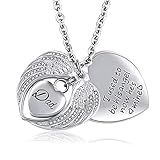 CoolJewelry Urn Necklace for Ashes Love Heart Keepsake Cremation Memorial Stainless Steel Jewelry Angel Wing DAD