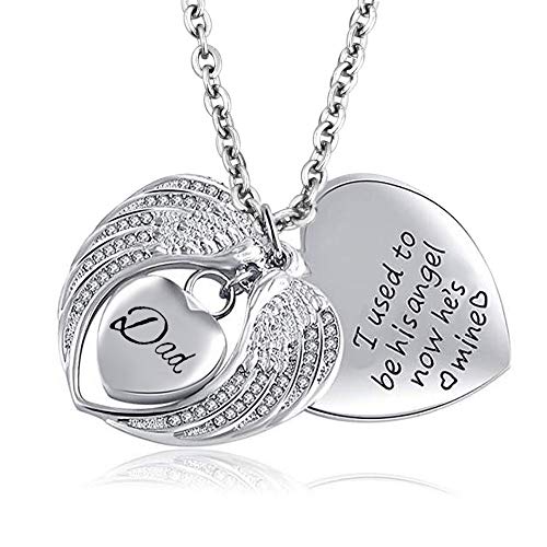 CoolJewelry Urn Necklace for Ashes Love Heart Keepsake Cremation Memorial Stainless Steel Jewelry Angel Wing DAD