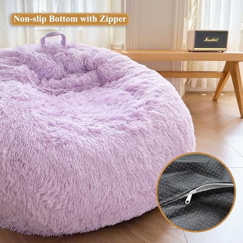 Xege Faux Fur Comfy Bean Bag Cover For Living Room, Fluffy Stuffed Animal Storage Bean Bag Chair Cover Light Purple thumb #3