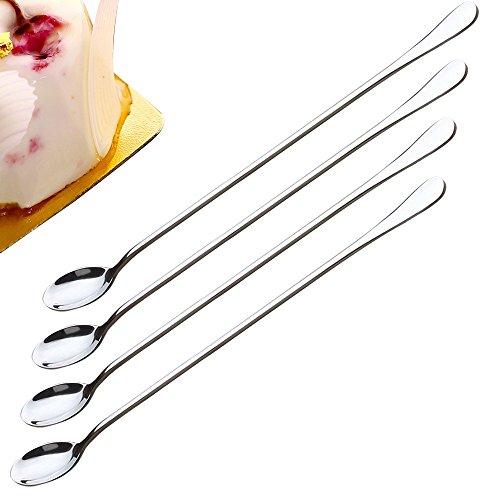 Olycism Spoon Iced Tea Spoon Long Handle Coffee Spoon, Ice Cream Spoon, Stainless Steel Cocktail Stirring Spoons Dessert and Milkshake Spoon Fruit Juice Long Ice Scoop [4 Pack], 9-Inch