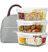 DAS TRUST 3 Pack 33.8oz Bento Box Glass Meal Prep Containers 3 Compartments Glass Food Storage Co...